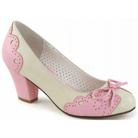 Pink/Cream Wiggle-17 Cuban Heel Heart Pump - Picture 1 of 1